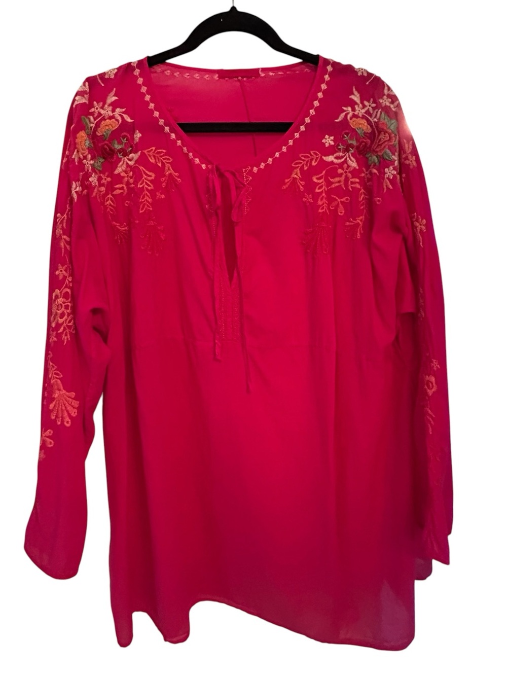 Johnny Was Embroidered Pinkberry Women's Cotton Tunic Top Size 3X